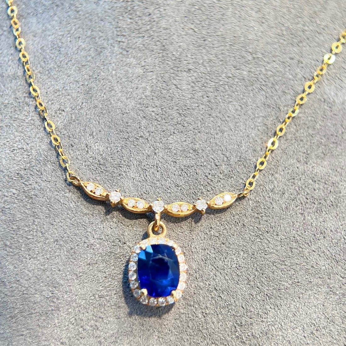 14k Gold 1.63 Ctw Natural Sapphire & Diamond Necklace - 4