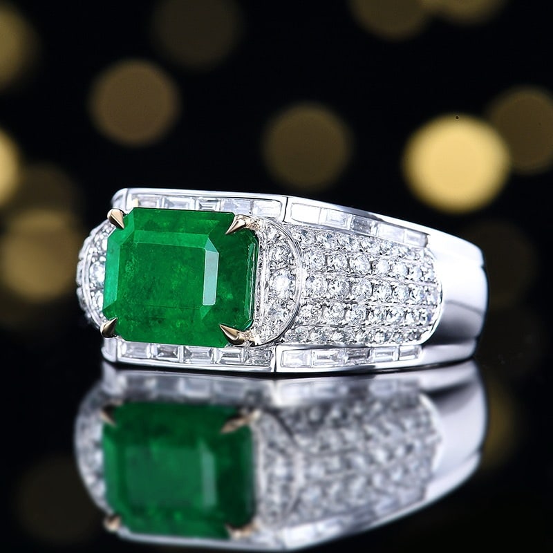 14k Gold 3.94 Ctw Natural Emerald & Diamond & Men¡¯s Ring - 2
