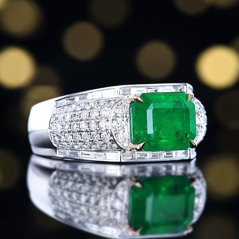 14k Gold 3.94 Ctw Natural Emerald & Diamond & Men¡¯s Ring - 3