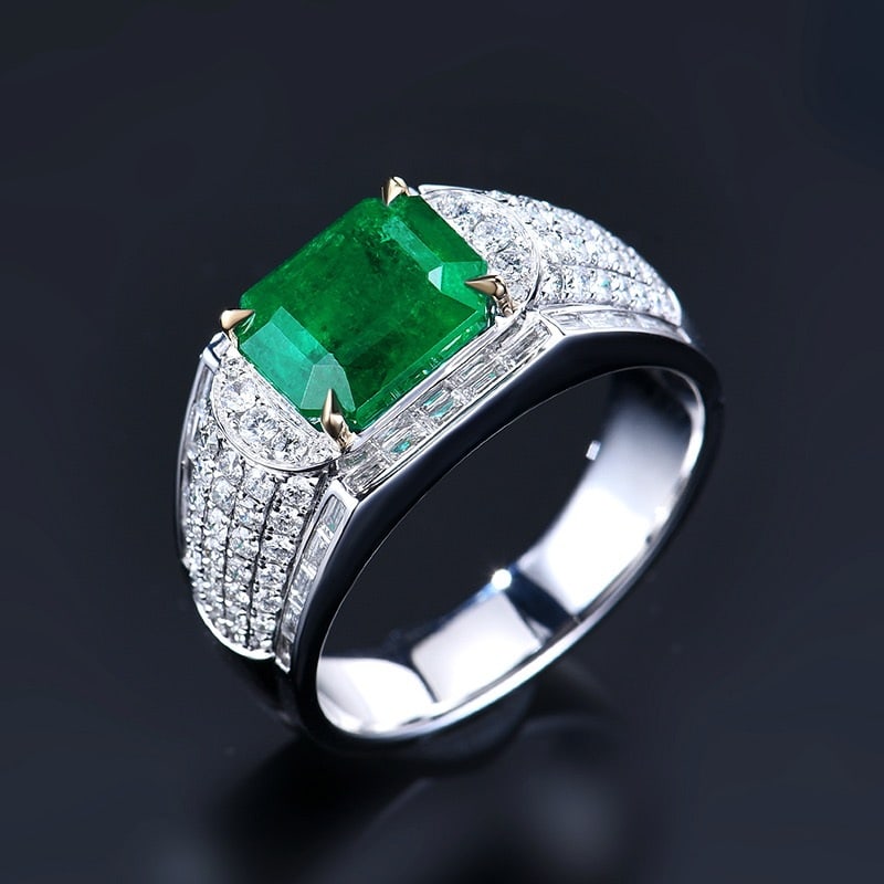 14k Gold 3.94 Ctw Natural Emerald & Diamond & Men¡¯s Ring - 4
