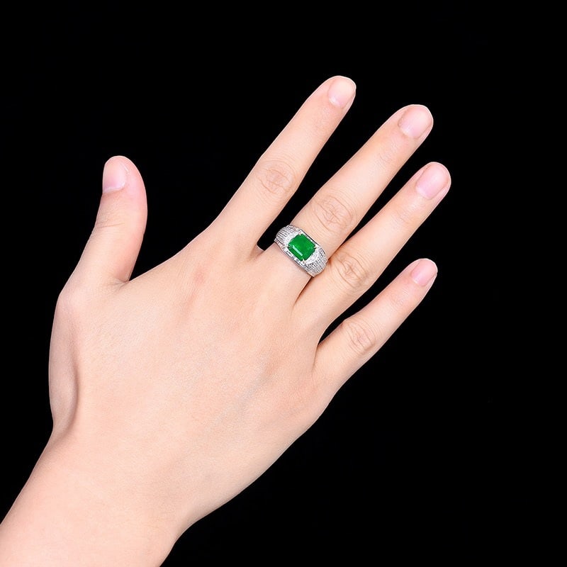 14k Gold 3.94 Ctw Natural Emerald & Diamond & Men¡¯s Ring - 6