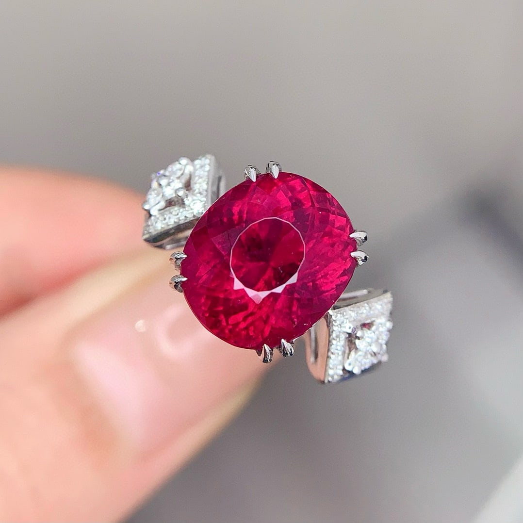 14k Gold 6.5 Ct Natural Tourmaline & Diamond Ring - 2