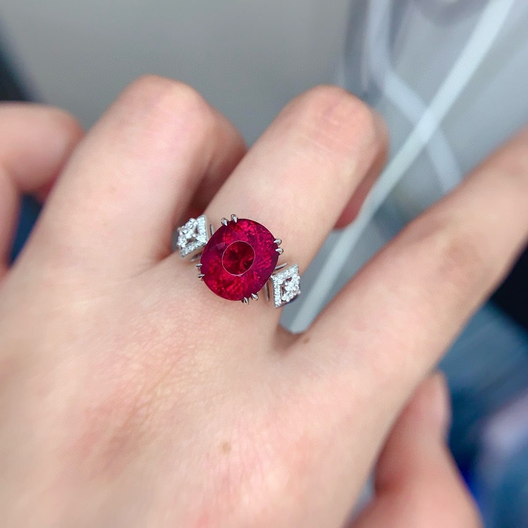 14k Gold 6.5 Ct Natural Tourmaline & Diamond Ring - 3