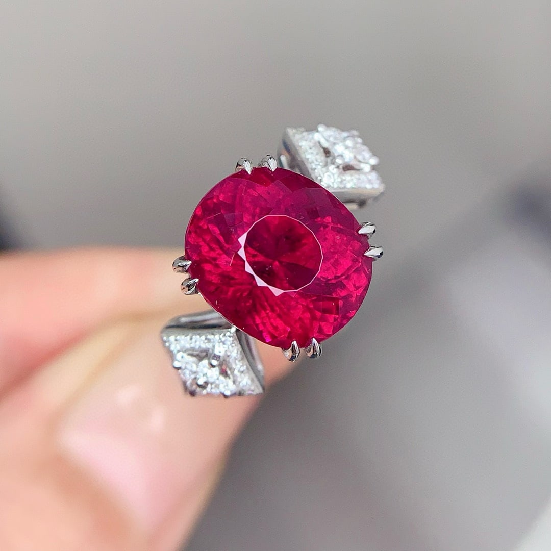 14k Gold 6.5 Ct Natural Tourmaline & Diamond Ring - 6