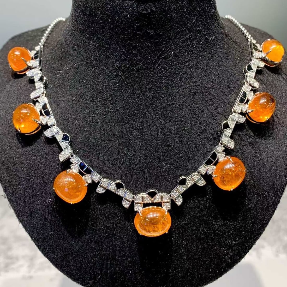 14k Gold 43.5 Ct Natural Spessartine & Diamond Necklace - 2