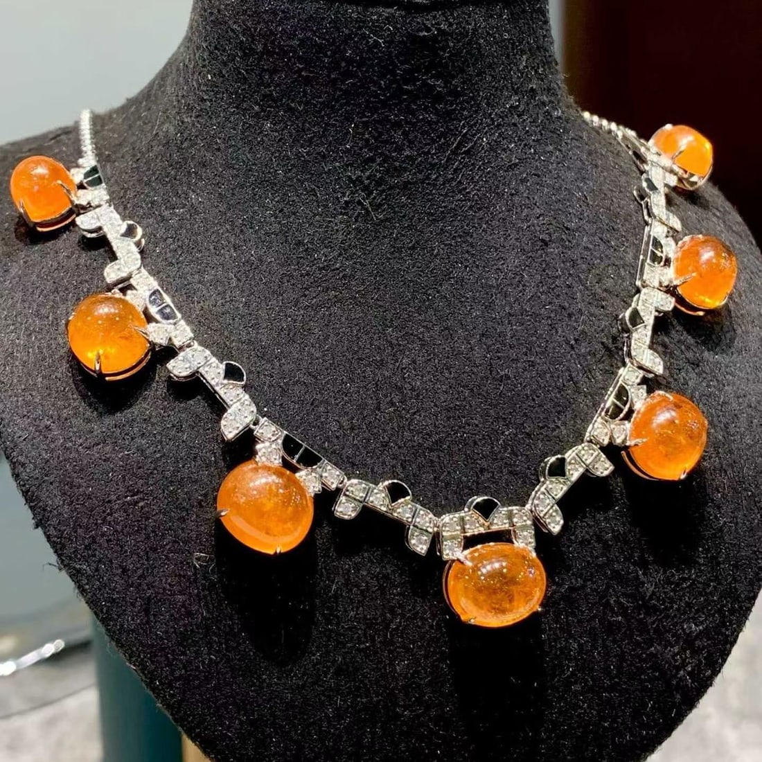 14k Gold 43.5 Ct Natural Spessartine & Diamond Necklace - 5