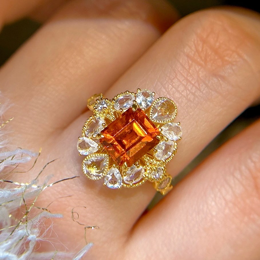 14k Gold 4.14 Ctw Natural Spessartine & Sapphire Ring - 5