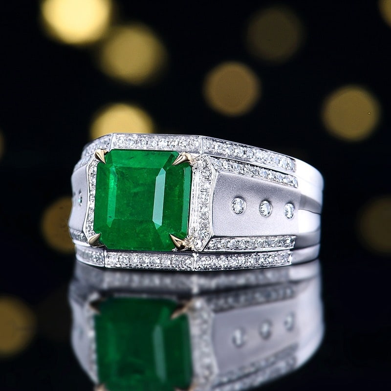 14k Gold 3.95 Ctw Natural Emerald & Diamond & Men¡¯s Ring - 2