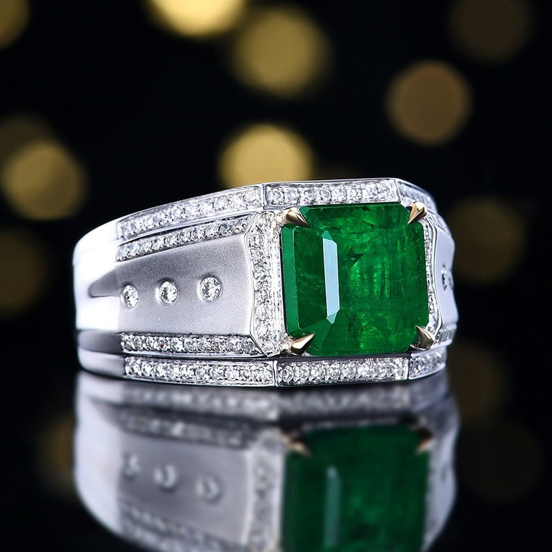 14k Gold 3.95 Ctw Natural Emerald & Diamond & Men¡¯s Ring - 3