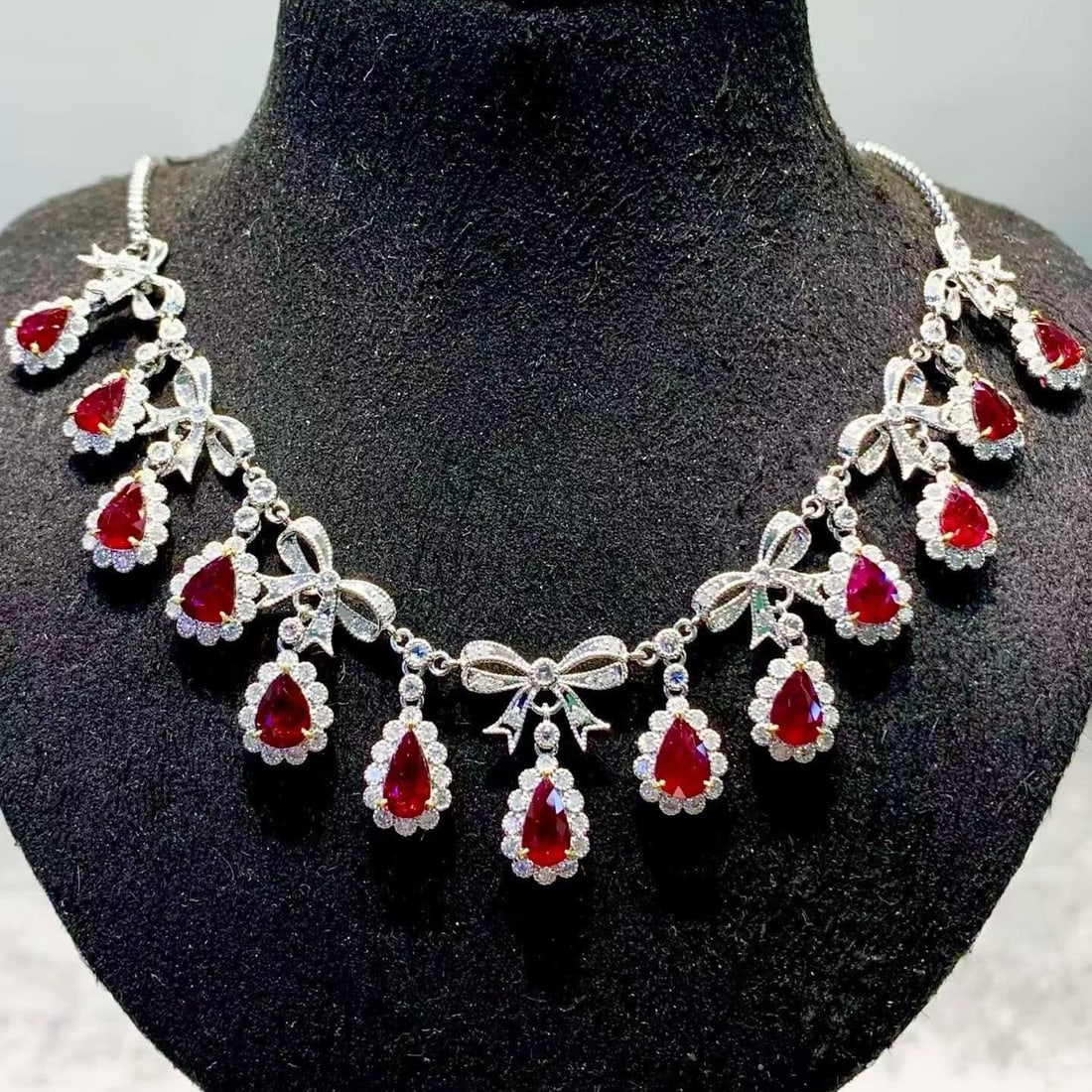 14k Gold 6.8 Ct Natural Ruby & Diamond Necklace - 2