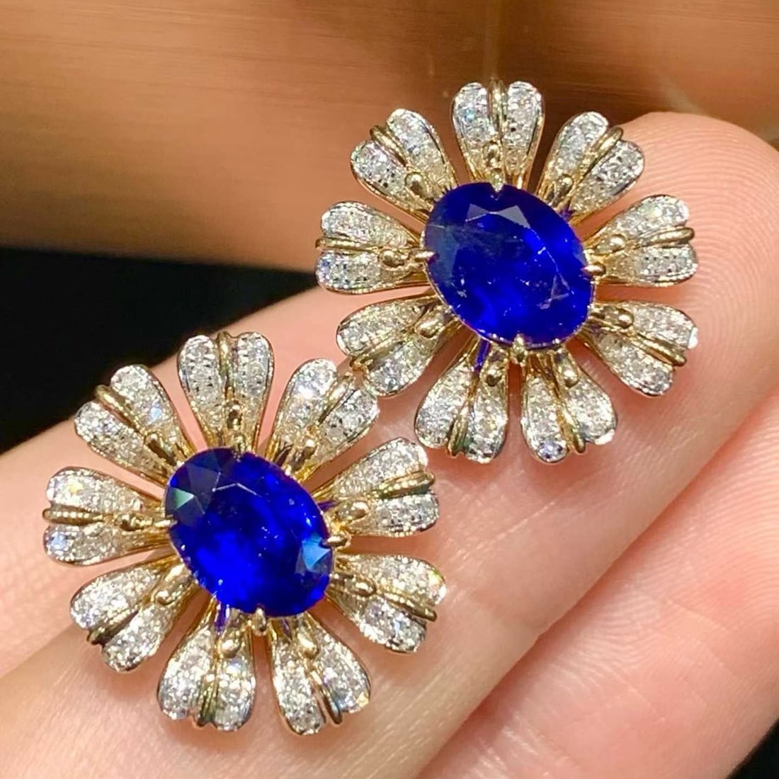 14k Gold 3.02 Ct Natural Sapphire & Diamond Earrings - 3