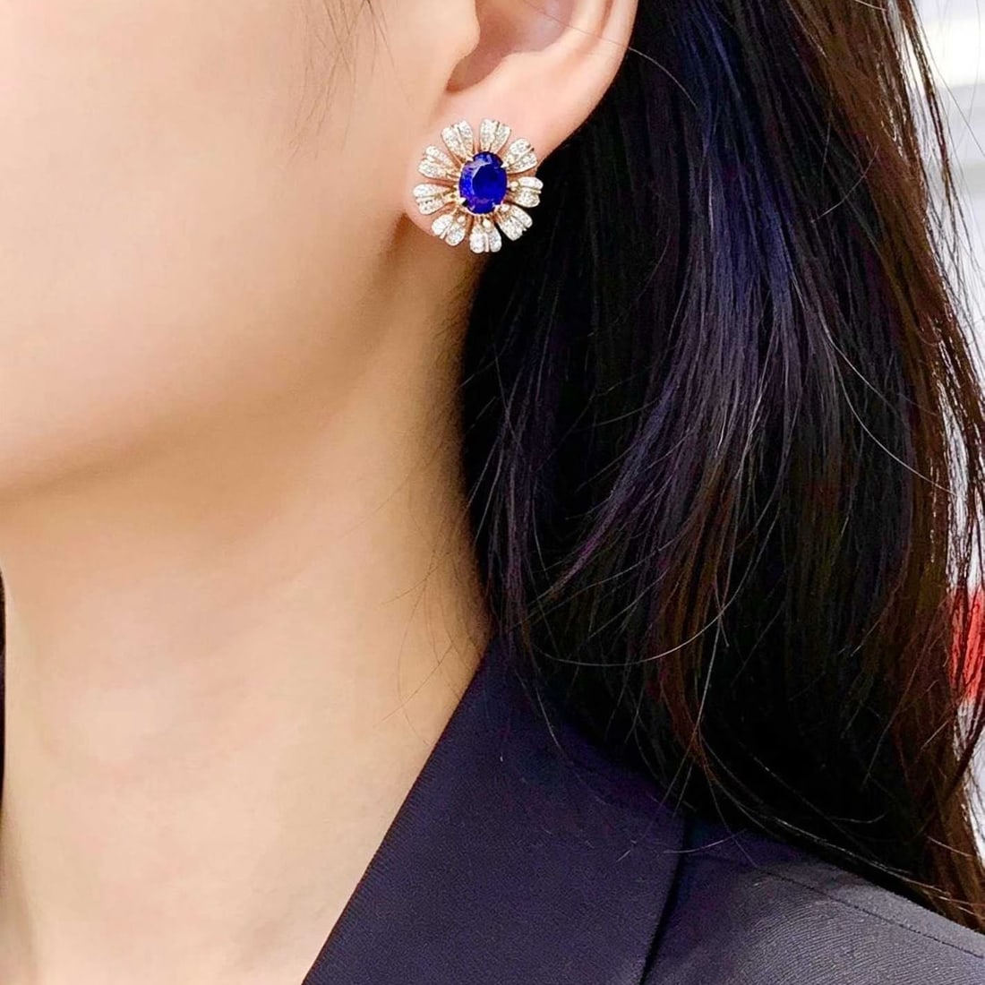 14k Gold 3.02 Ct Natural Sapphire & Diamond Earrings - 4