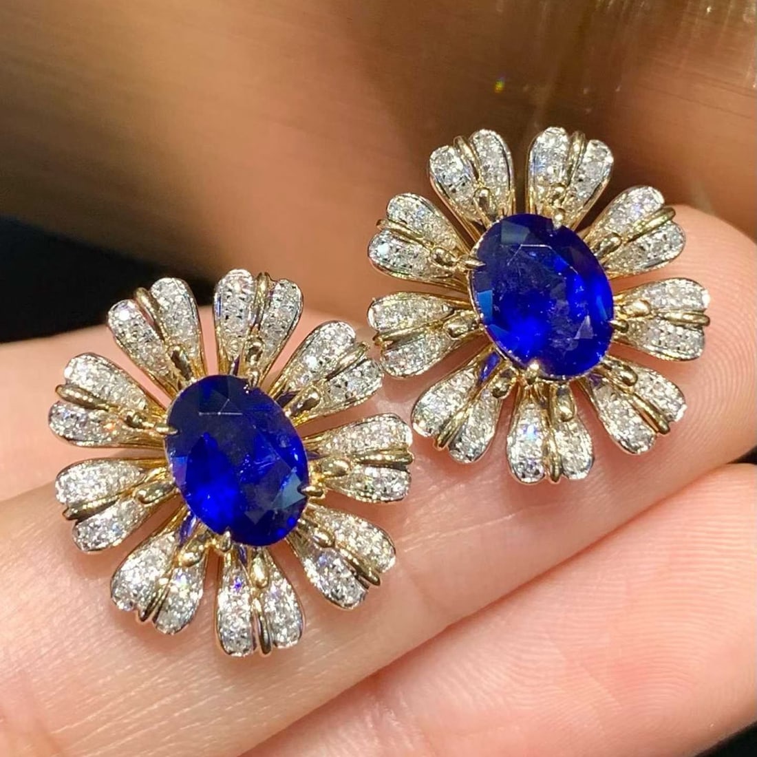 14k Gold 3.02 Ct Natural Sapphire & Diamond Earrings - 5