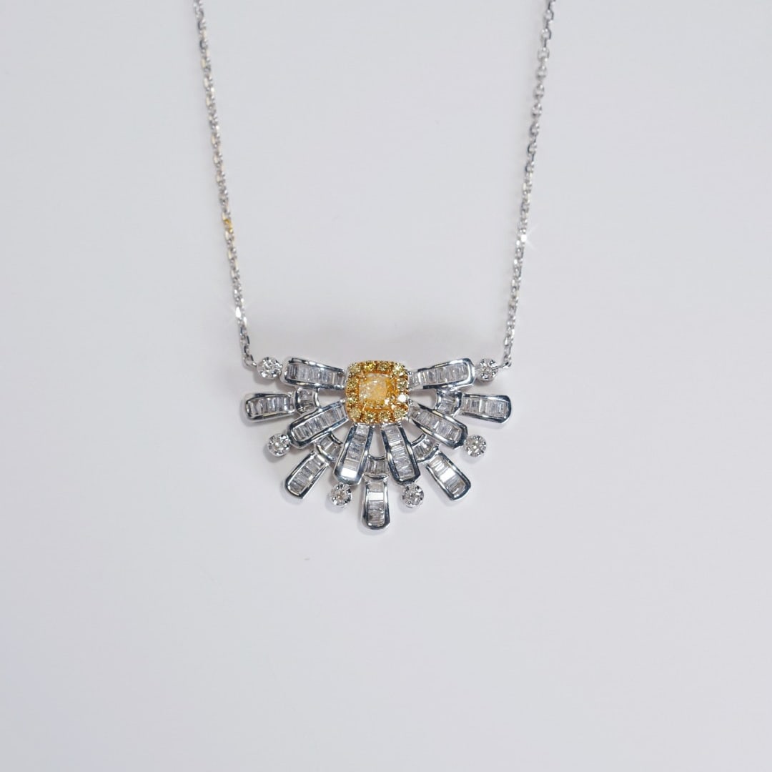 14k Gold 0.73 Ctw Natural Yellow Diamond & Diamond Necklace - 3