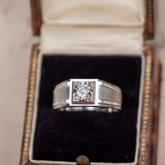 14k Gold 0.50 Ct Natural H Diamond & Men¡¯s Ring - 3
