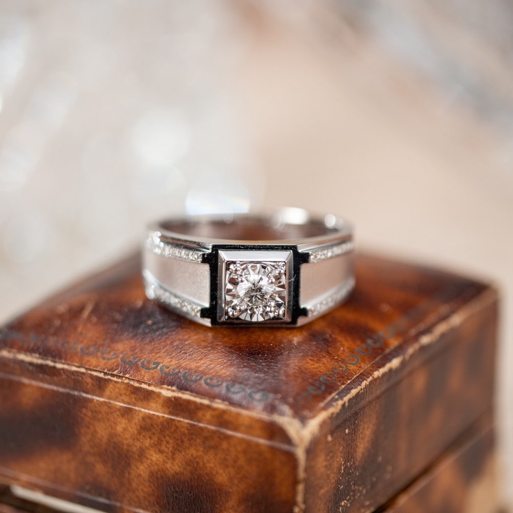 14k Gold 0.50 Ct Natural H Diamond & Men¡¯s Ring - 4