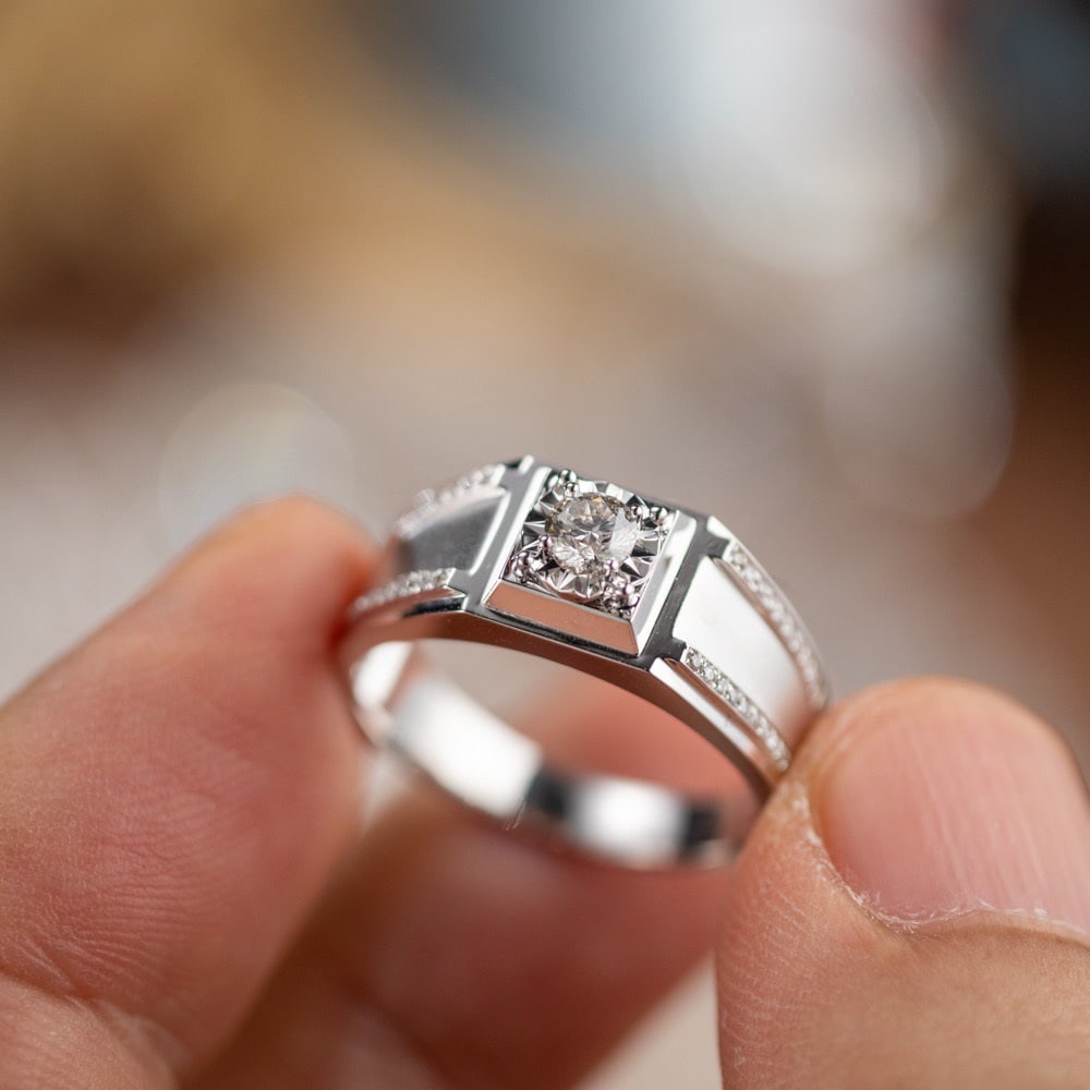 14k Gold 0.50 Ct Natural H Diamond & Men¡¯s Ring - 6