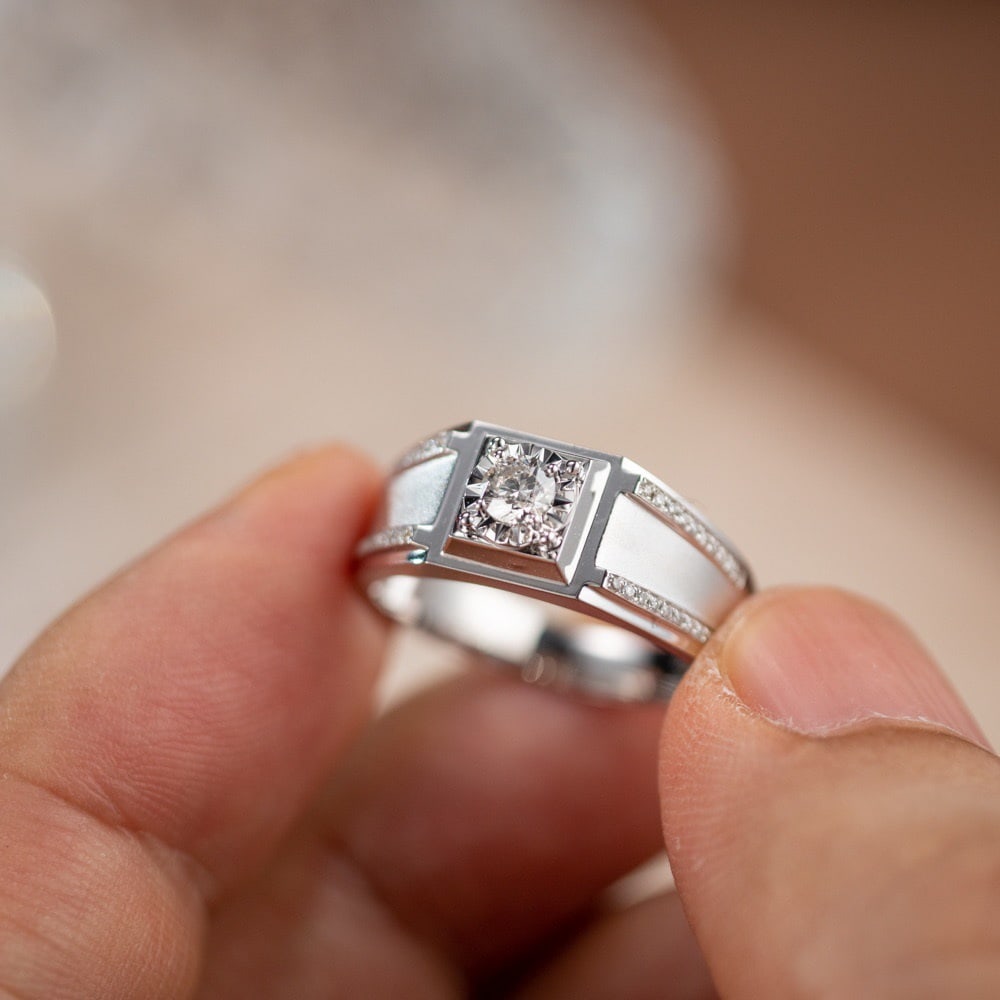 14k Gold 0.50 Ct Natural H Diamond & Men¡¯s Ring - 7