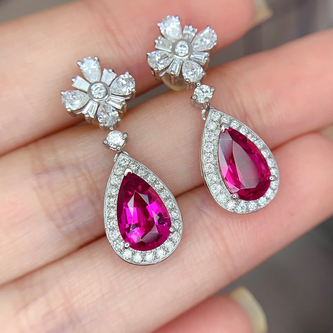 14k Gold 3.00 Ct Natural Tourmaline & Diamond Earrings - 2