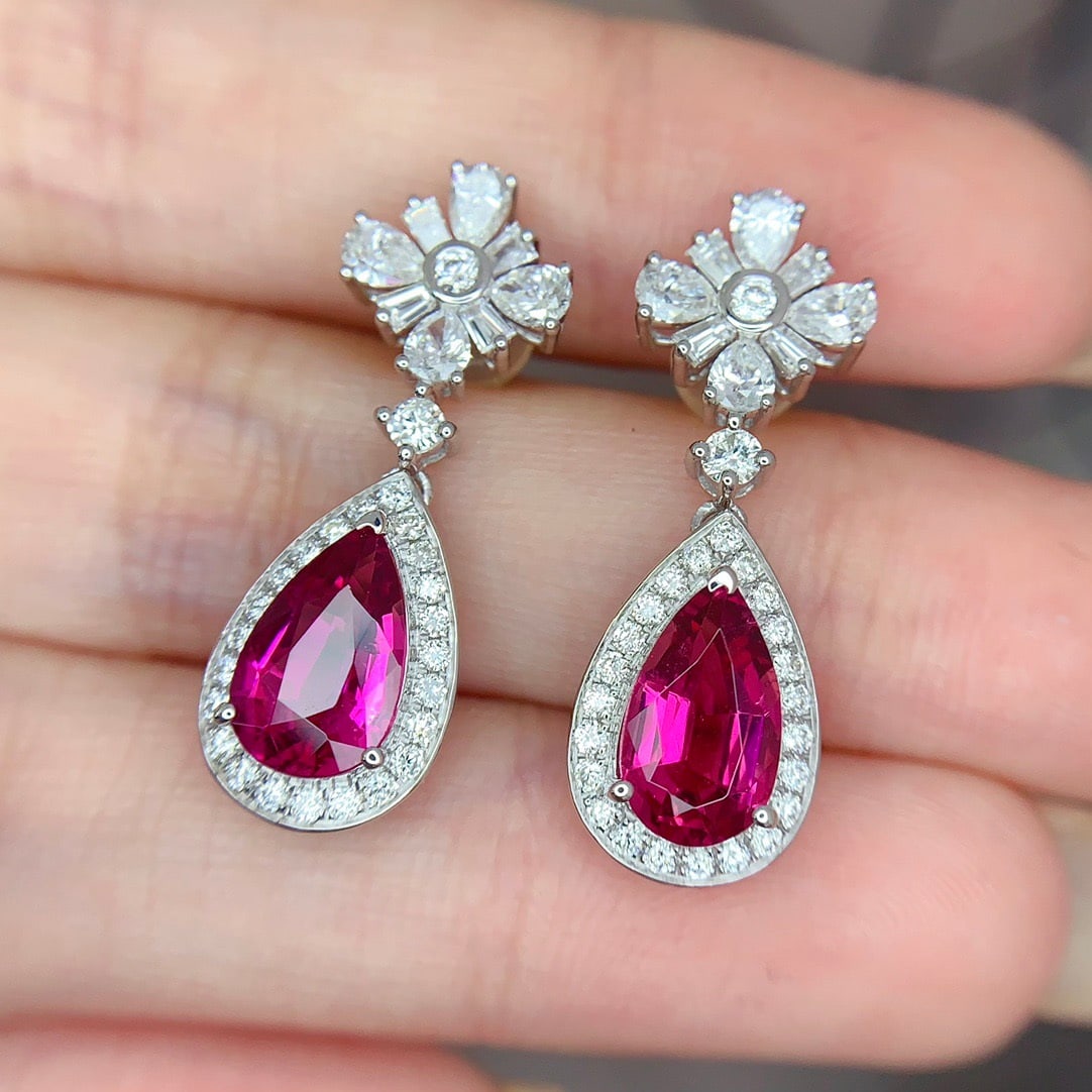 14k Gold 3.00 Ct Natural Tourmaline & Diamond Earrings - 3