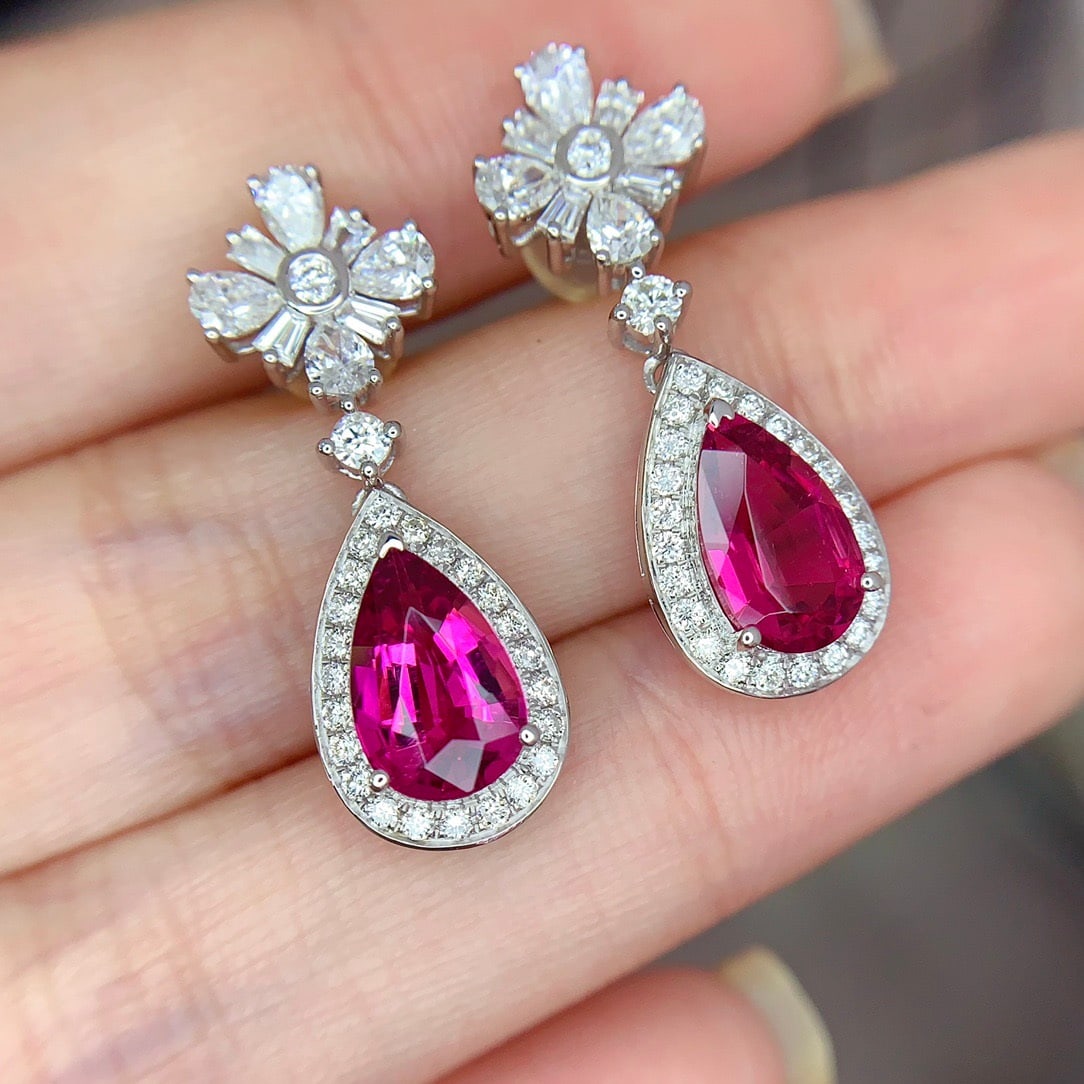 14k Gold 3.00 Ct Natural Tourmaline & Diamond Earrings - 4