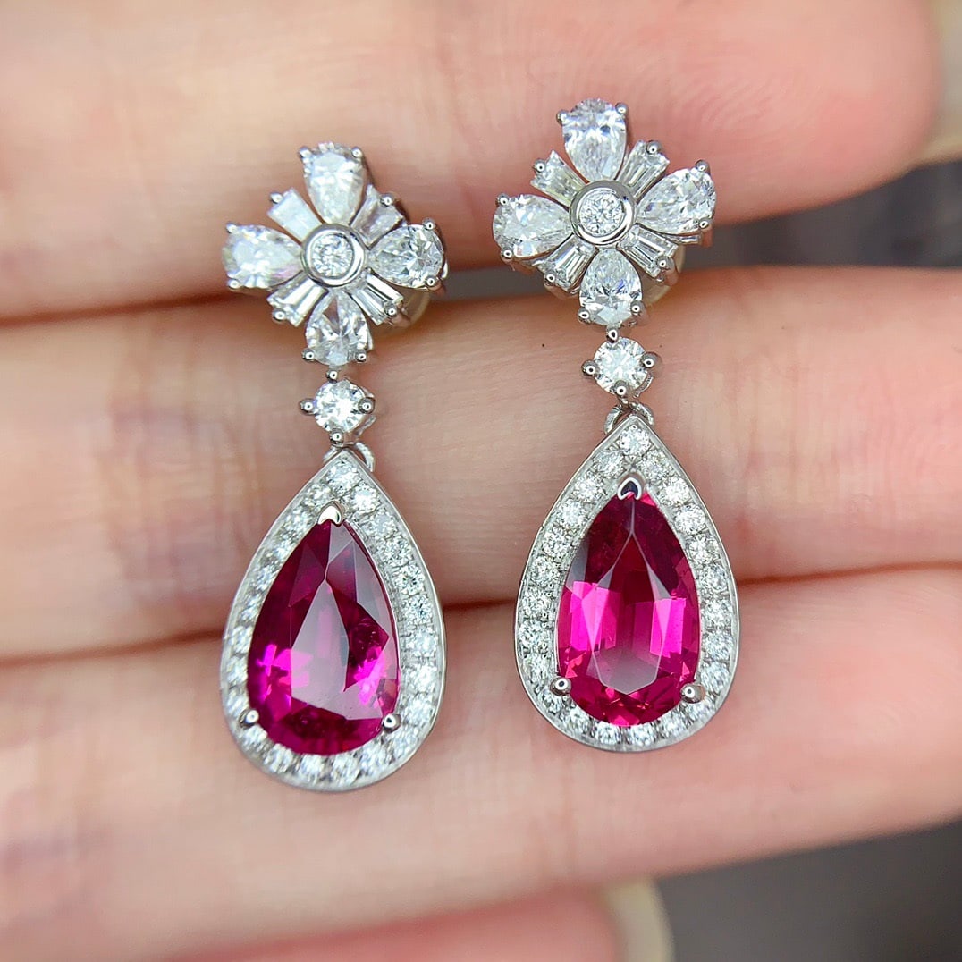 14k Gold 3.00 Ct Natural Tourmaline & Diamond Earrings - 5