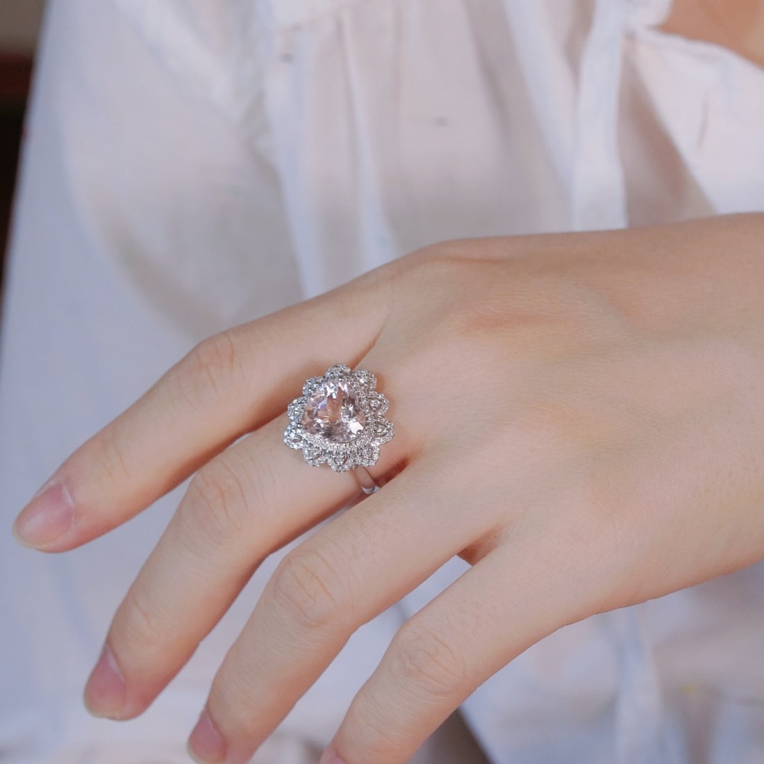 14k Gold 4.12 Ctw Natural Morganite & Diamond Ring - 2