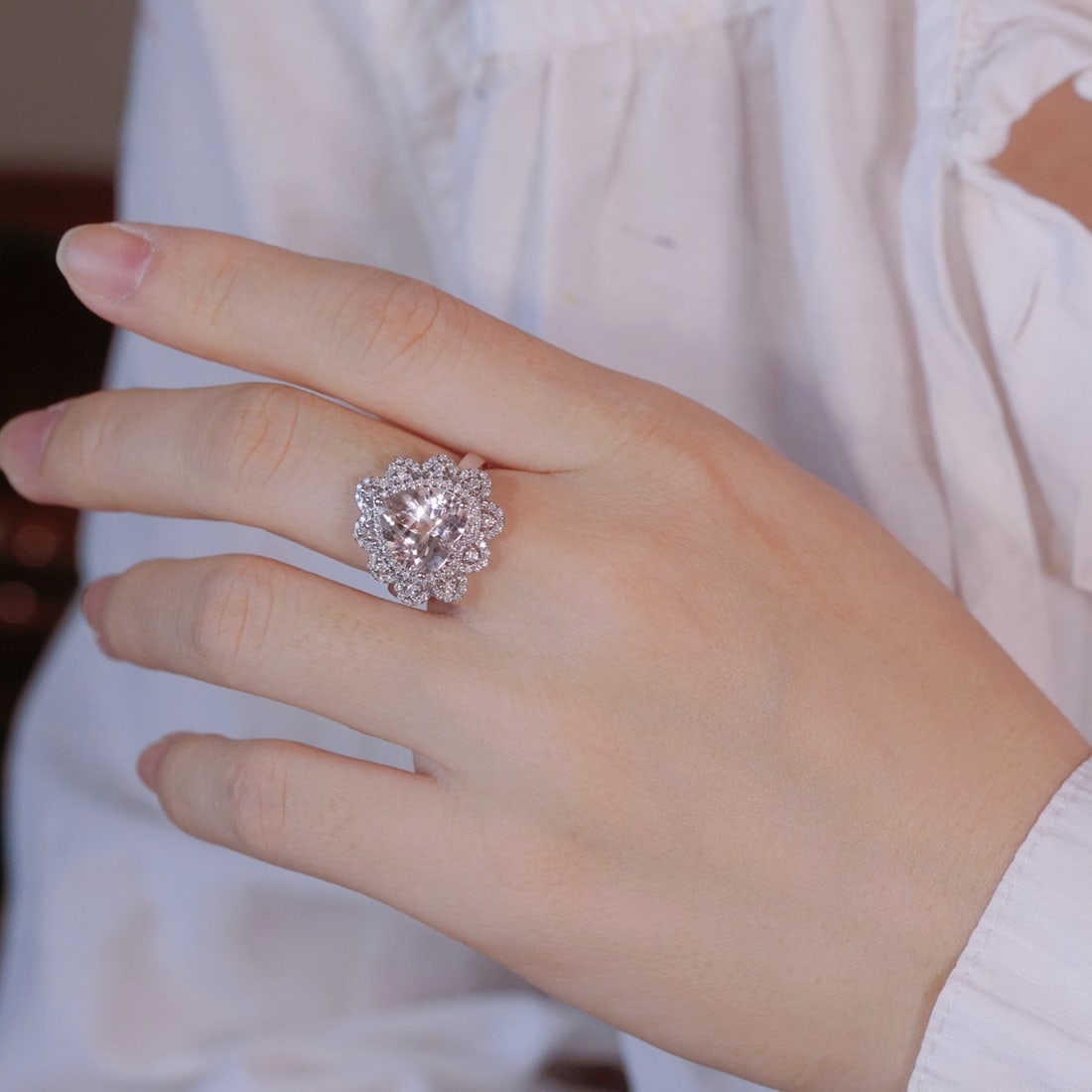 14k Gold 4.12 Ctw Natural Morganite & Diamond Ring - 4