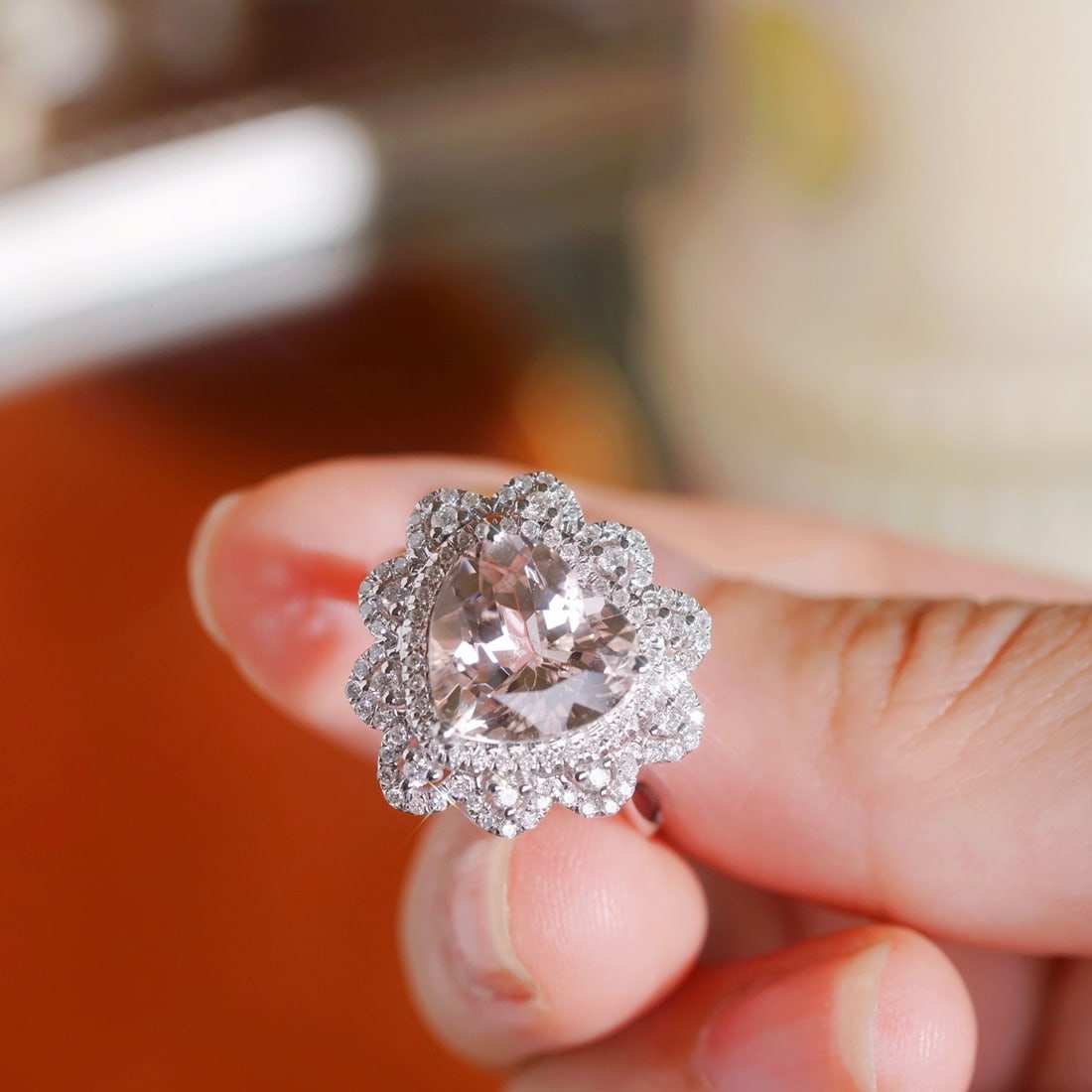 14k Gold 4.12 Ctw Natural Morganite & Diamond Ring - 6