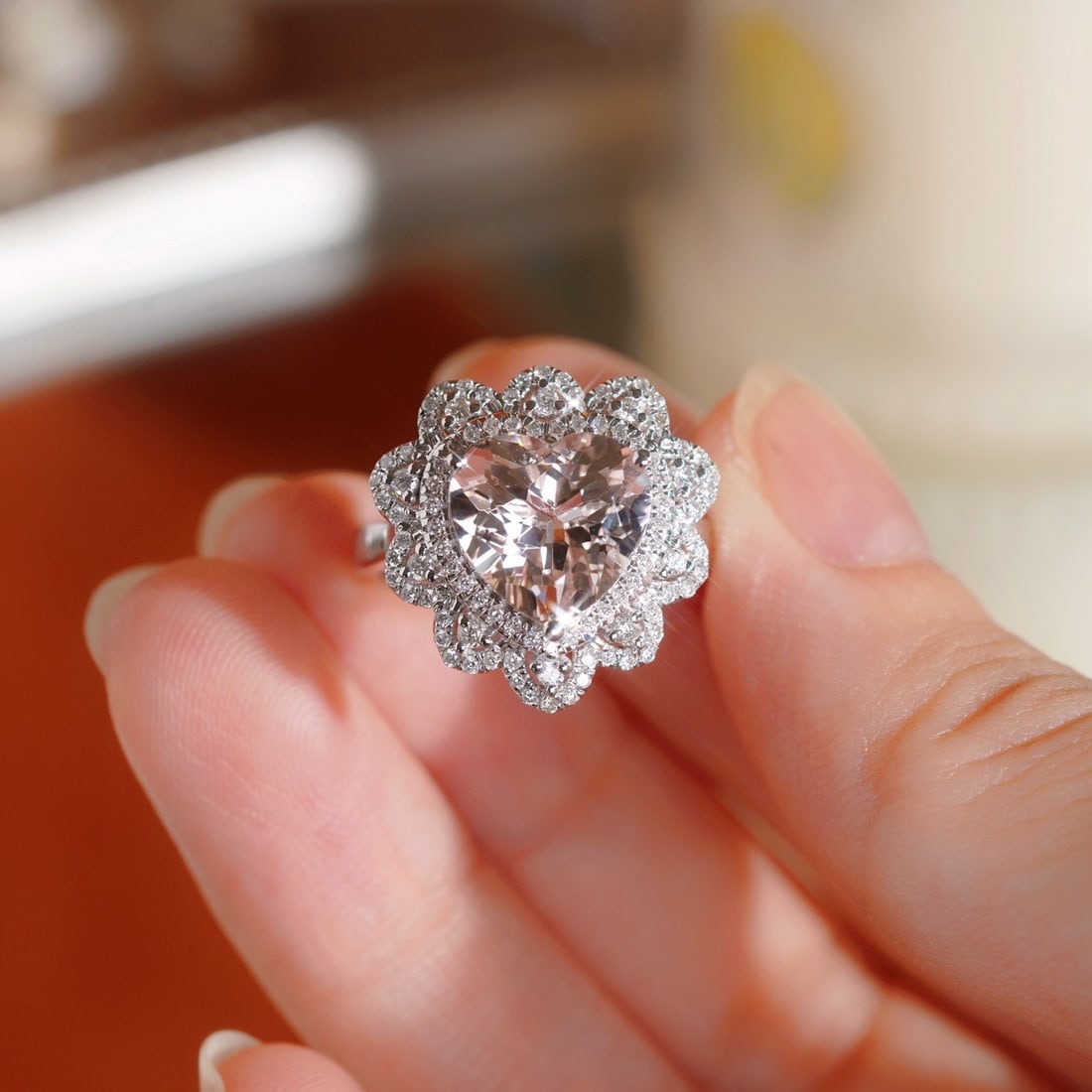 14k Gold 4.12 Ctw Natural Morganite & Diamond Ring - 7