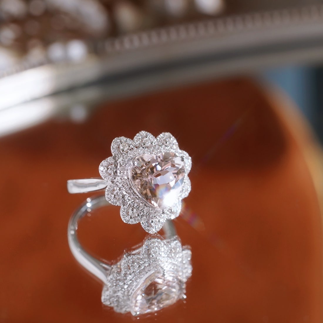 14k Gold 4.12 Ctw Natural Morganite & Diamond Ring - 8