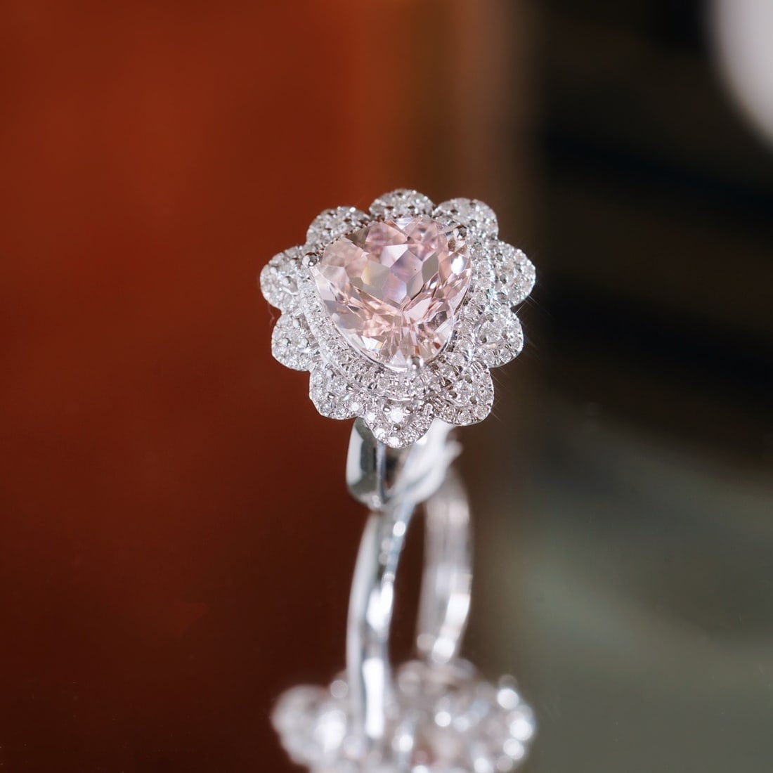 14k Gold 4.12 Ctw Natural Morganite & Diamond Ring - 9