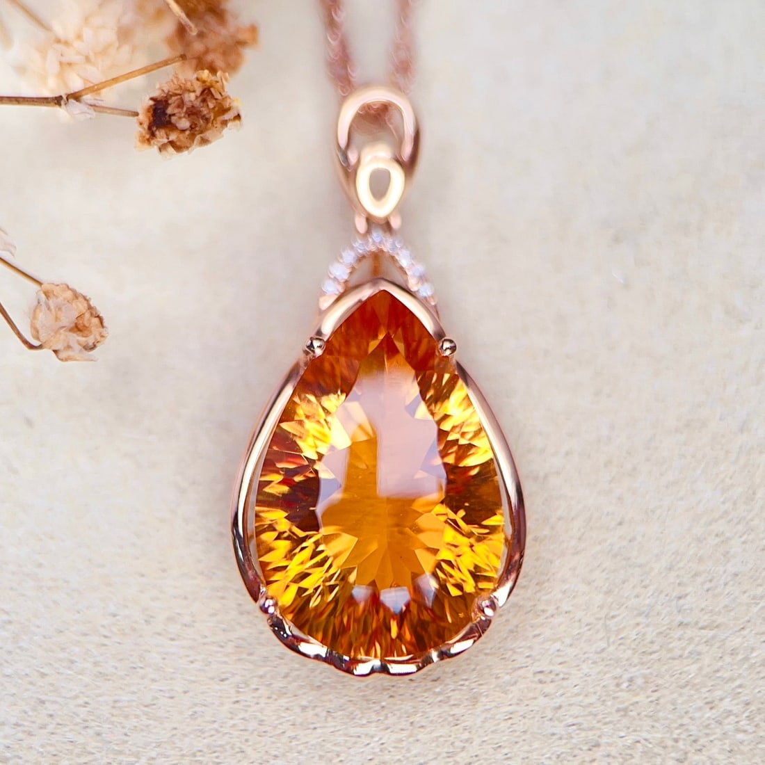 14k Gold 9.22 Ctw Natural Citrine & Diamond Pendant( Without Chain ): Ref:231169071 // gold content:14k gold // main gemstone:citrine // shape:pear // carat weight:9. 2ct // color:yellow // treatment:natural // // adjacent gemstone 2 : diamond // number of stones:9 //