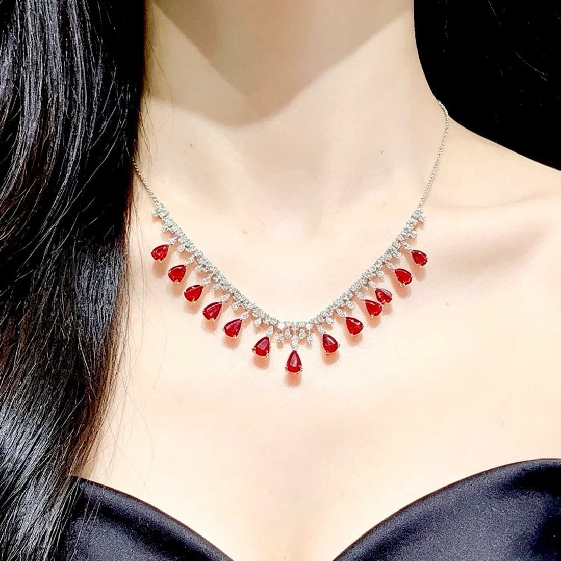 14k Gold 7.2 Ct Natural Ruby & Diamond Necklace - 5