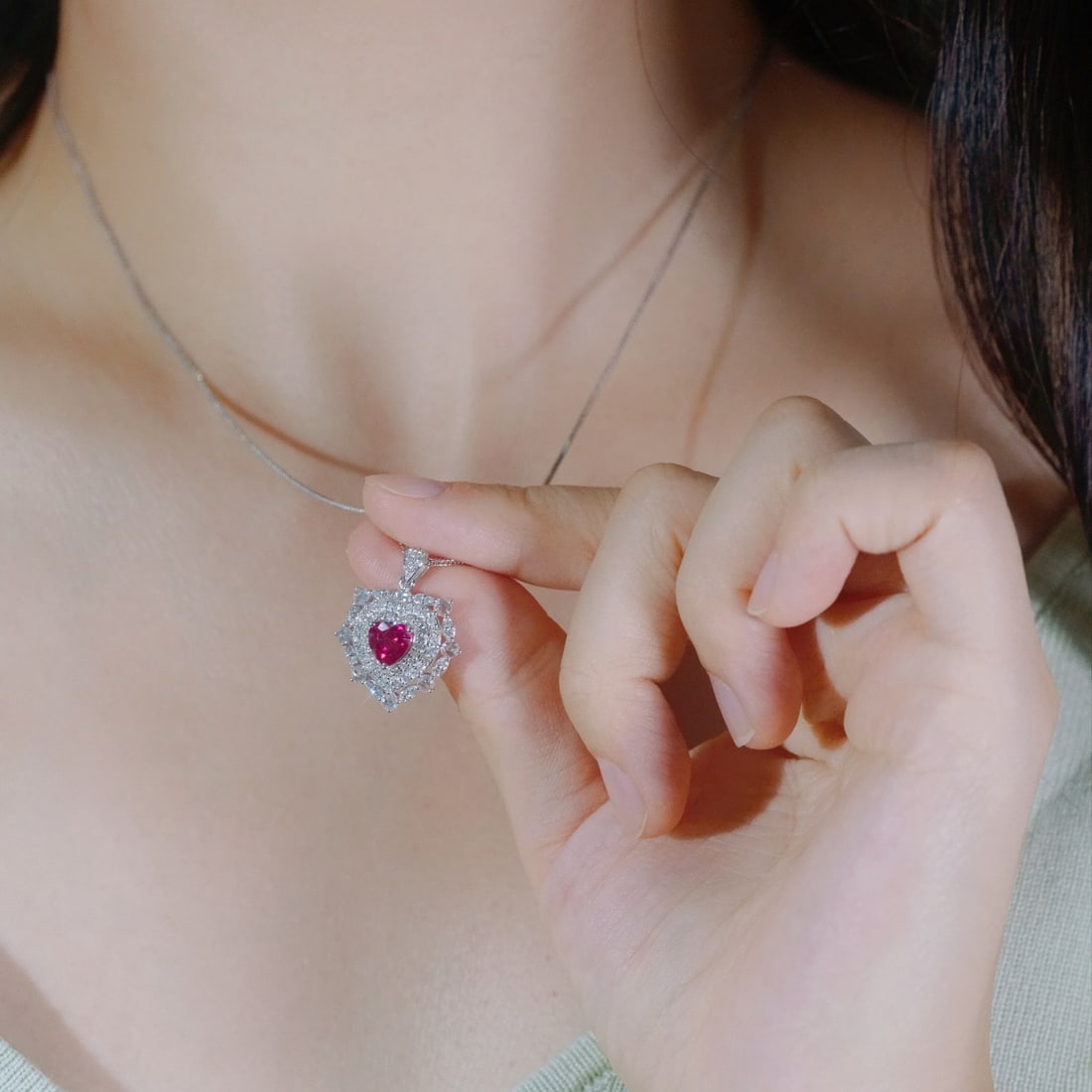 14k Gold 1.85 Ctw Natural Spinel & Diamond Pendant( Without Chain ) - 4