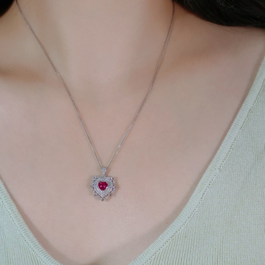 14k Gold 1.85 Ctw Natural Spinel & Diamond Pendant( Without Chain ) - 6