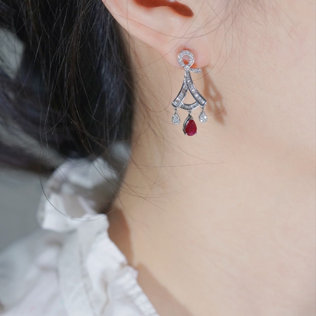 14k Gold 1.60 Ctw Natural Ruby & Diamond Earrings - 2