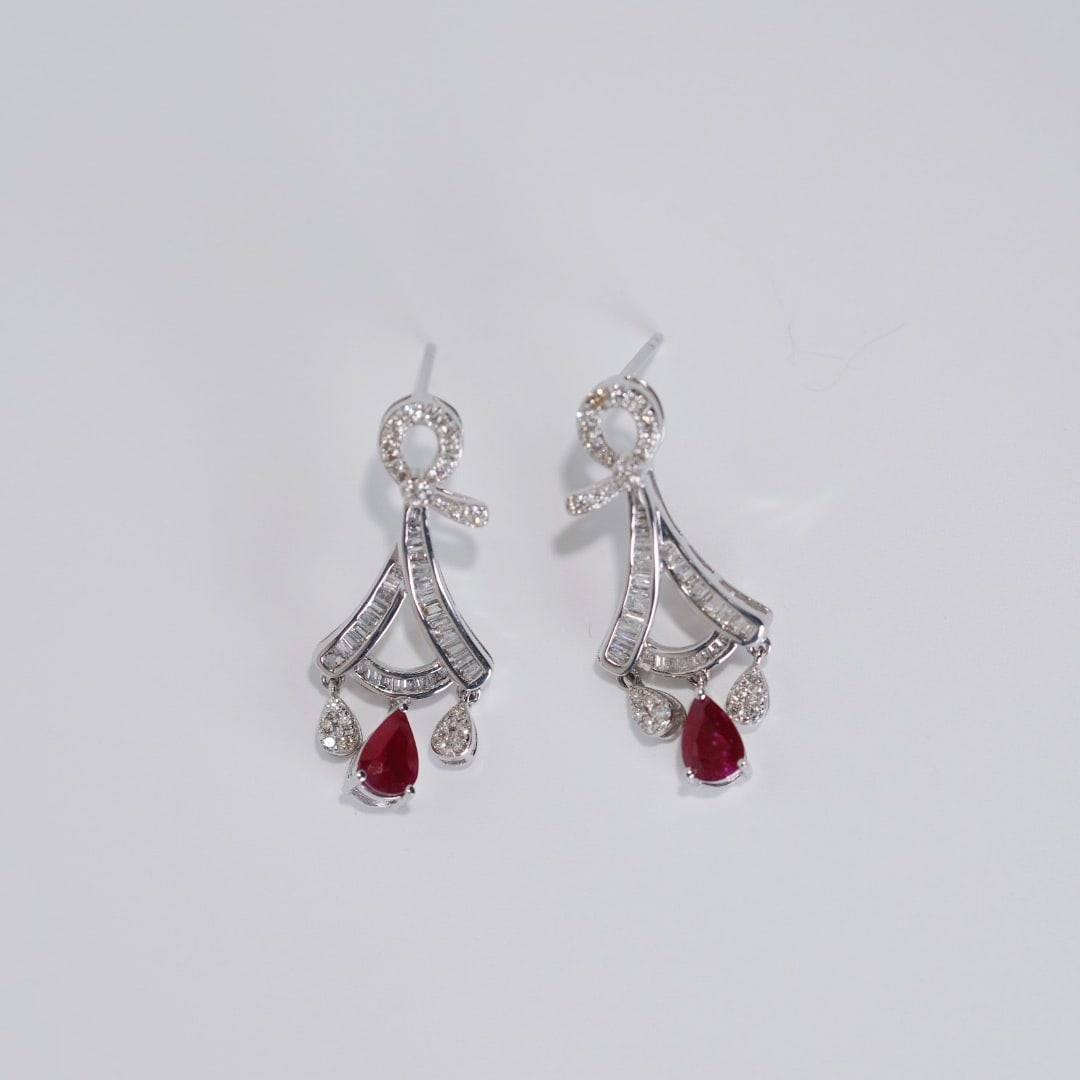 14k Gold 1.60 Ctw Natural Ruby & Diamond Earrings - 3