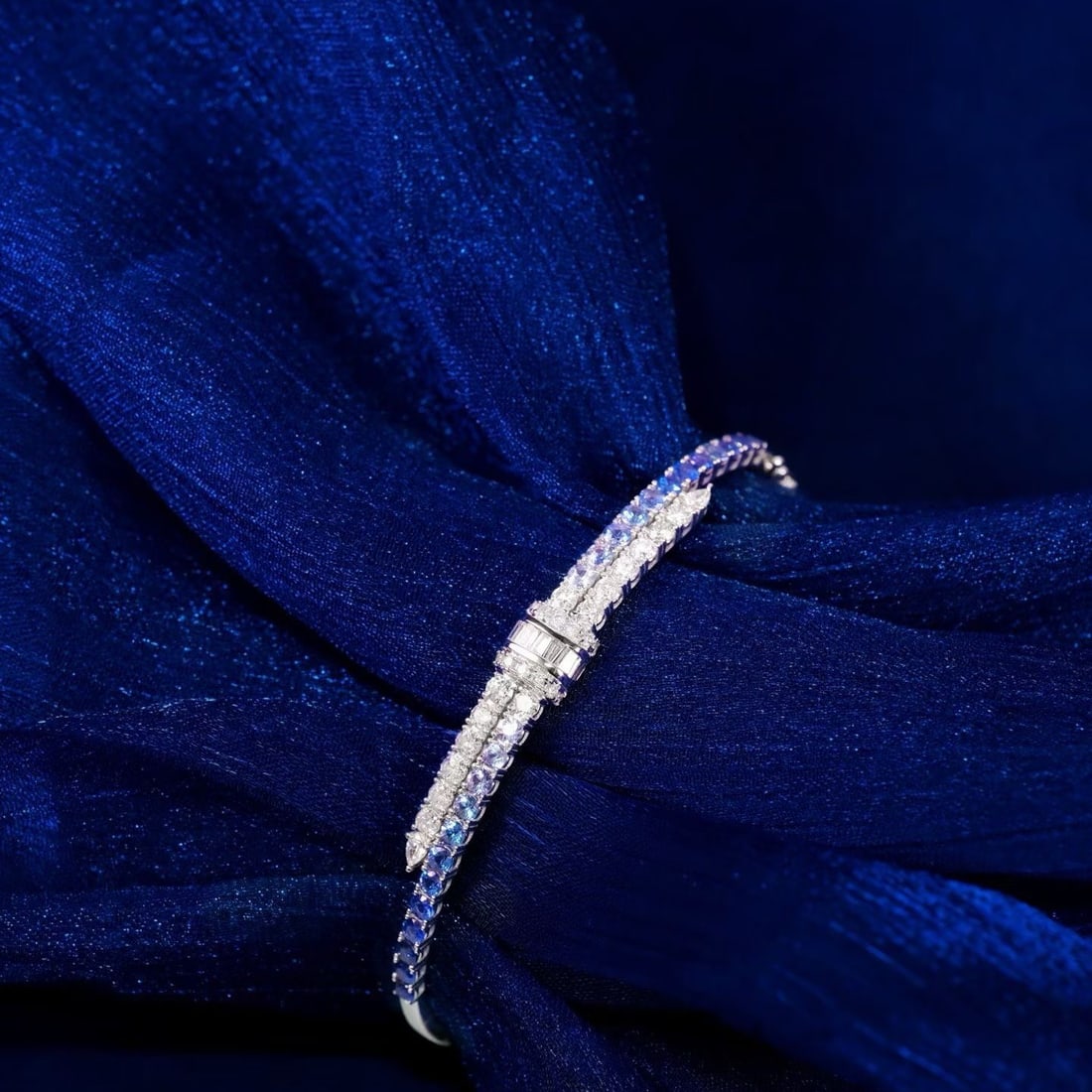 14k Gold 3.25 Ctw Natural H Diamond Bangle: Ref:231169091 // gold content:14k gold // main gemstone:diamond // shape:multiple // carat weight:1. 45ct // clarity grade:vs-si // color:h // treatment:natural // // adjacent gemstone 2 : sapphire