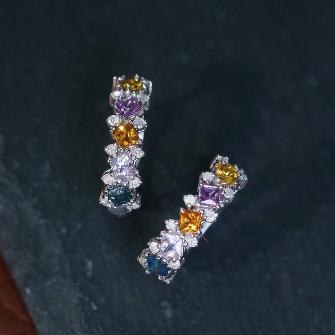 14k Gold 1.44 Ctw Natural Sapphire & Diamond Earrings: Ref:231169094 // gold content:14k gold // main gemstone:sapphire // shape:princess // carat weight:1. 20ct // color:color // treatment:natural // // adjacent gemstone 2 : diamond // shape:round //