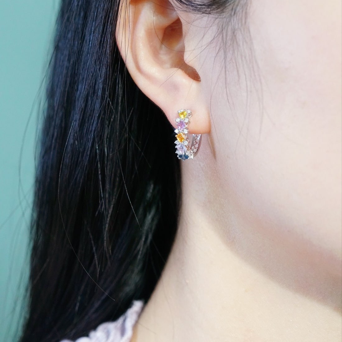 14k Gold 1.44 Ctw Natural Sapphire & Diamond Earrings - 5