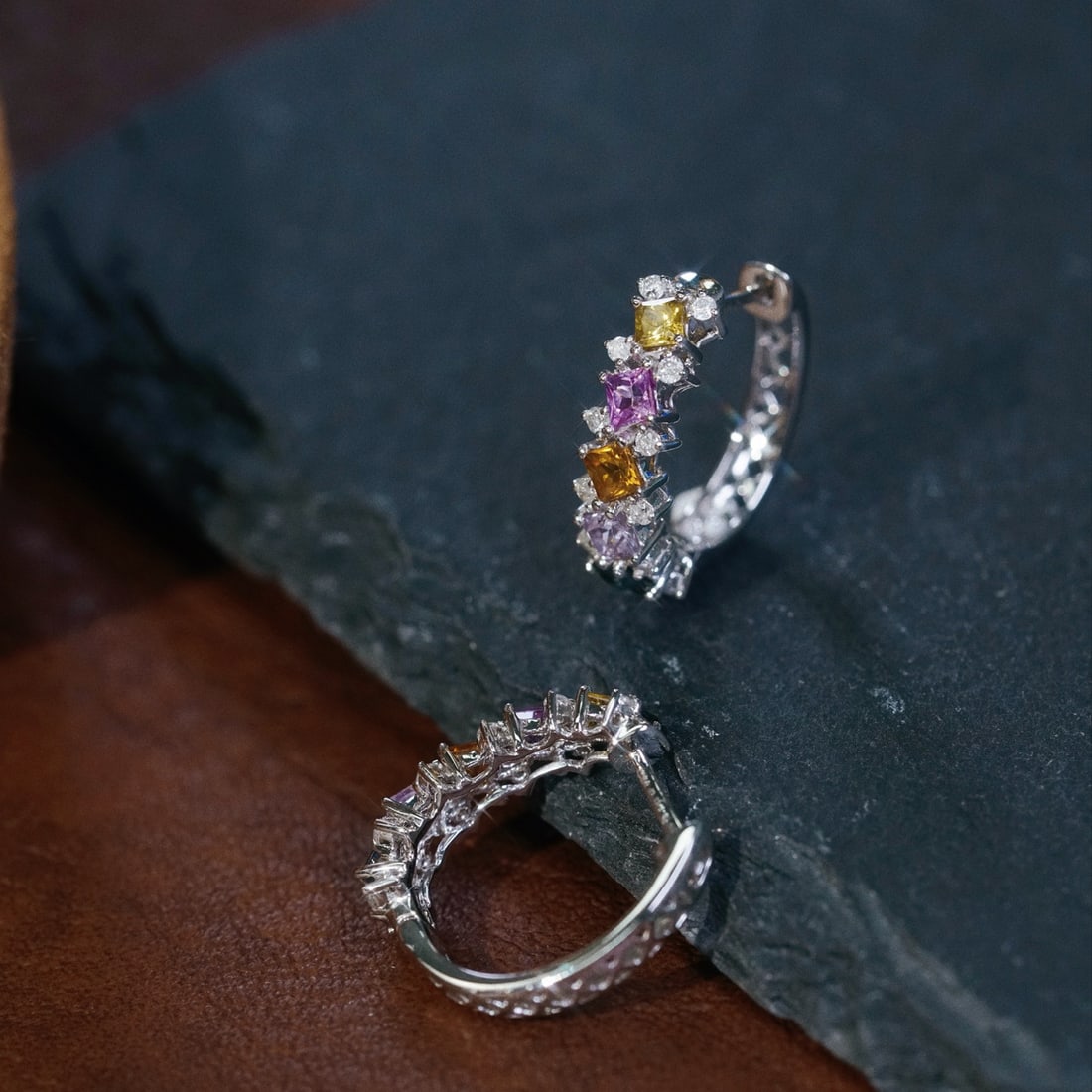 14k Gold 1.44 Ctw Natural Sapphire & Diamond Earrings - 8
