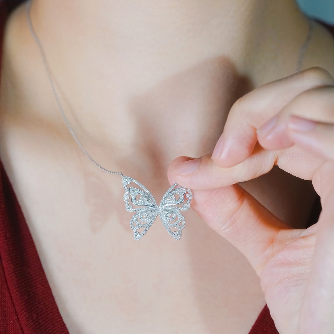 14k Gold 0.86 Ct Natural H Diamond & Butterfly Necklace - 6