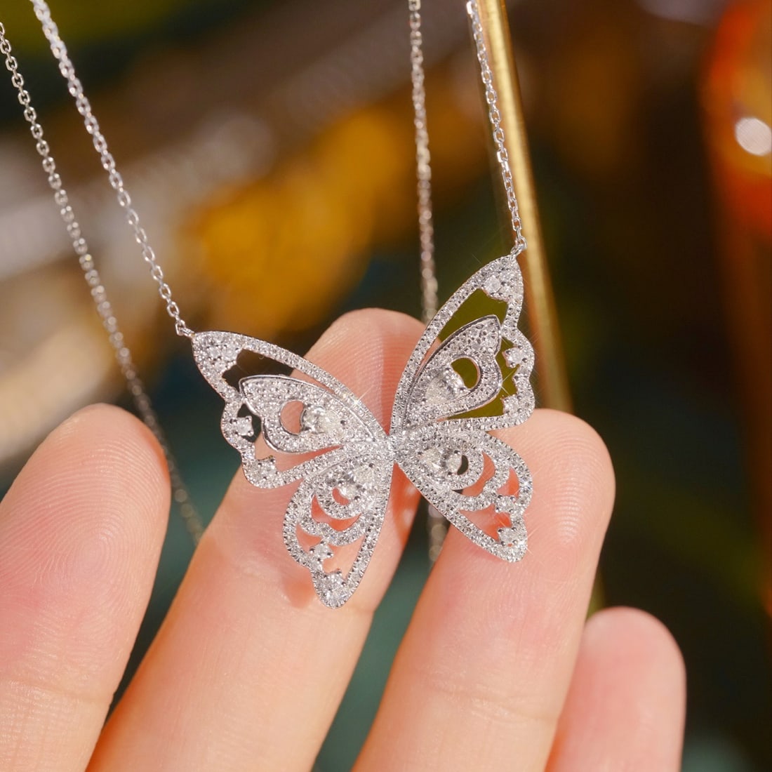 14k Gold 0.86 Ct Natural H Diamond & Butterfly Necklace - 7
