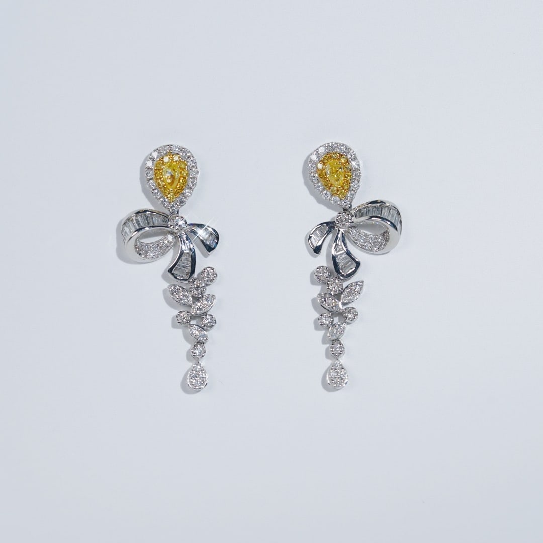 14k Gold 1.20 Ctw Natural Yellow Diamond & Diamond Earrings - 5