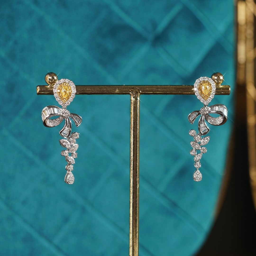14k Gold 1.20 Ctw Natural Yellow Diamond & Diamond Earrings - 9
