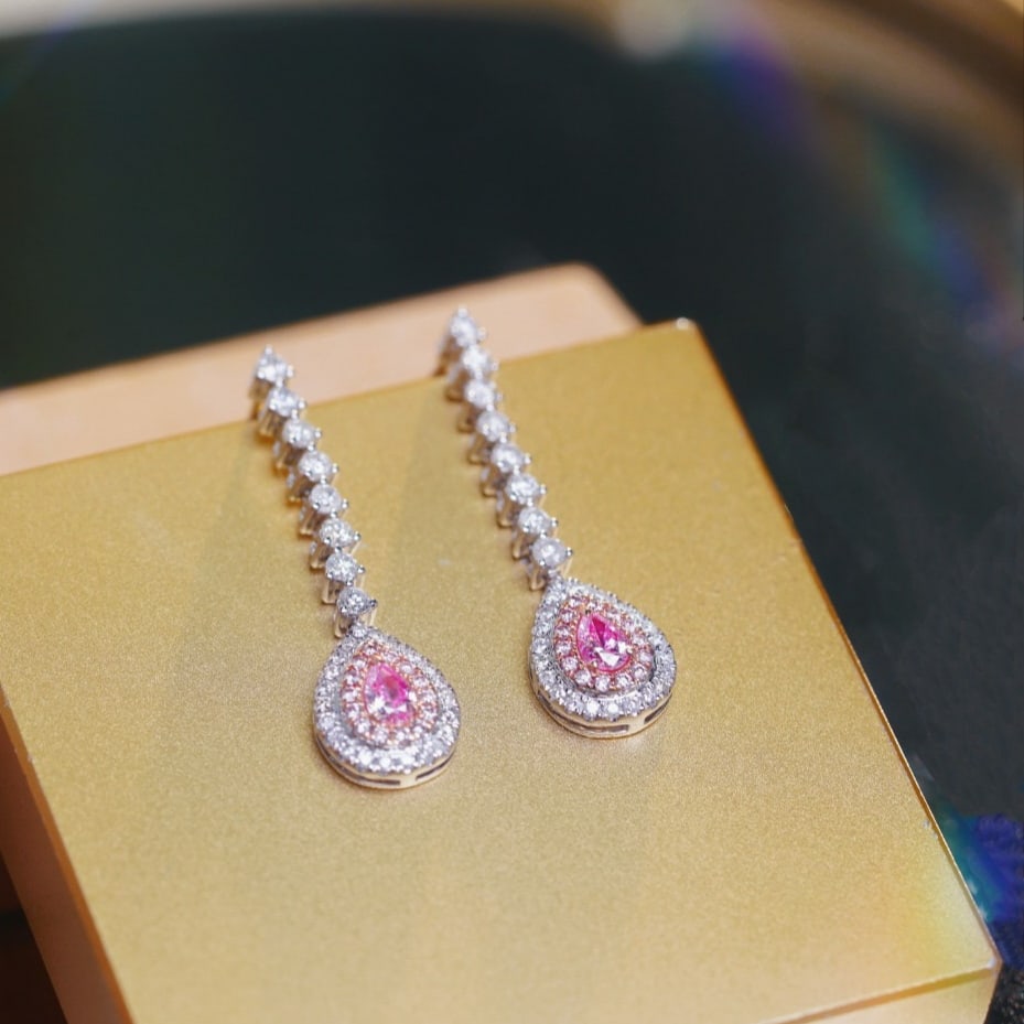 14k Gold 1.00 Ctw Natural Pink Diamond & Diamond Earrings - 2