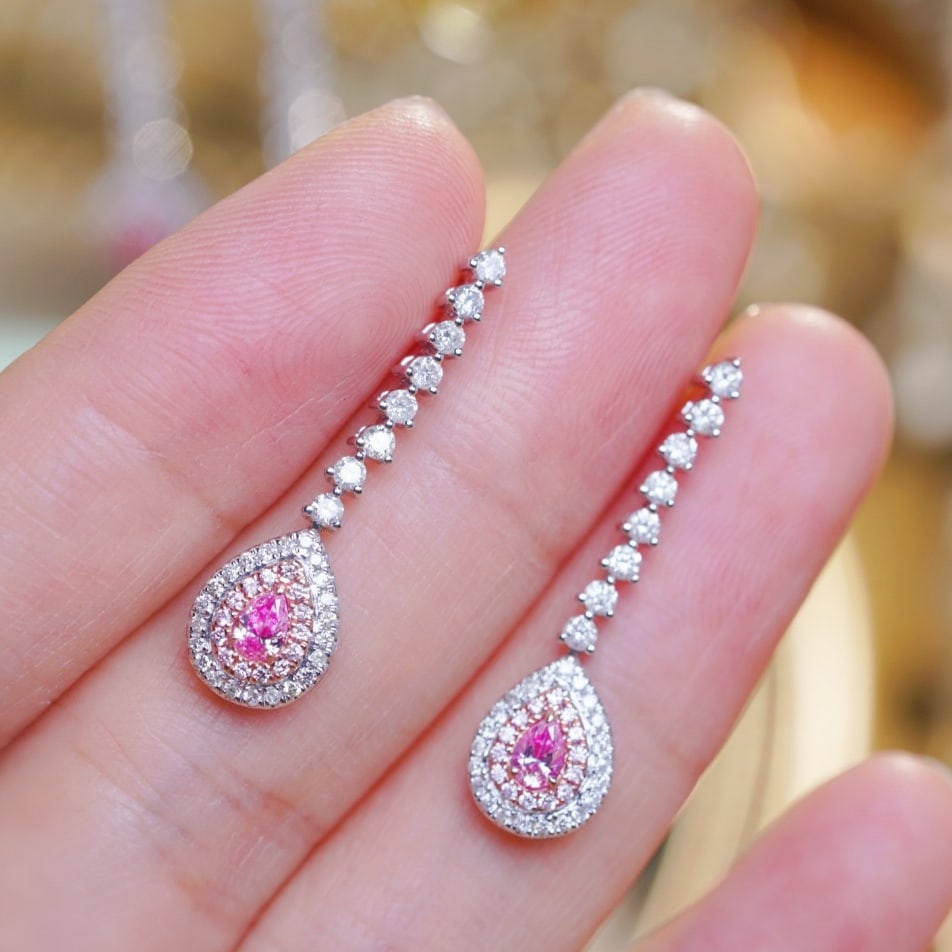 14k Gold 1.00 Ctw Natural Pink Diamond & Diamond Earrings - 5