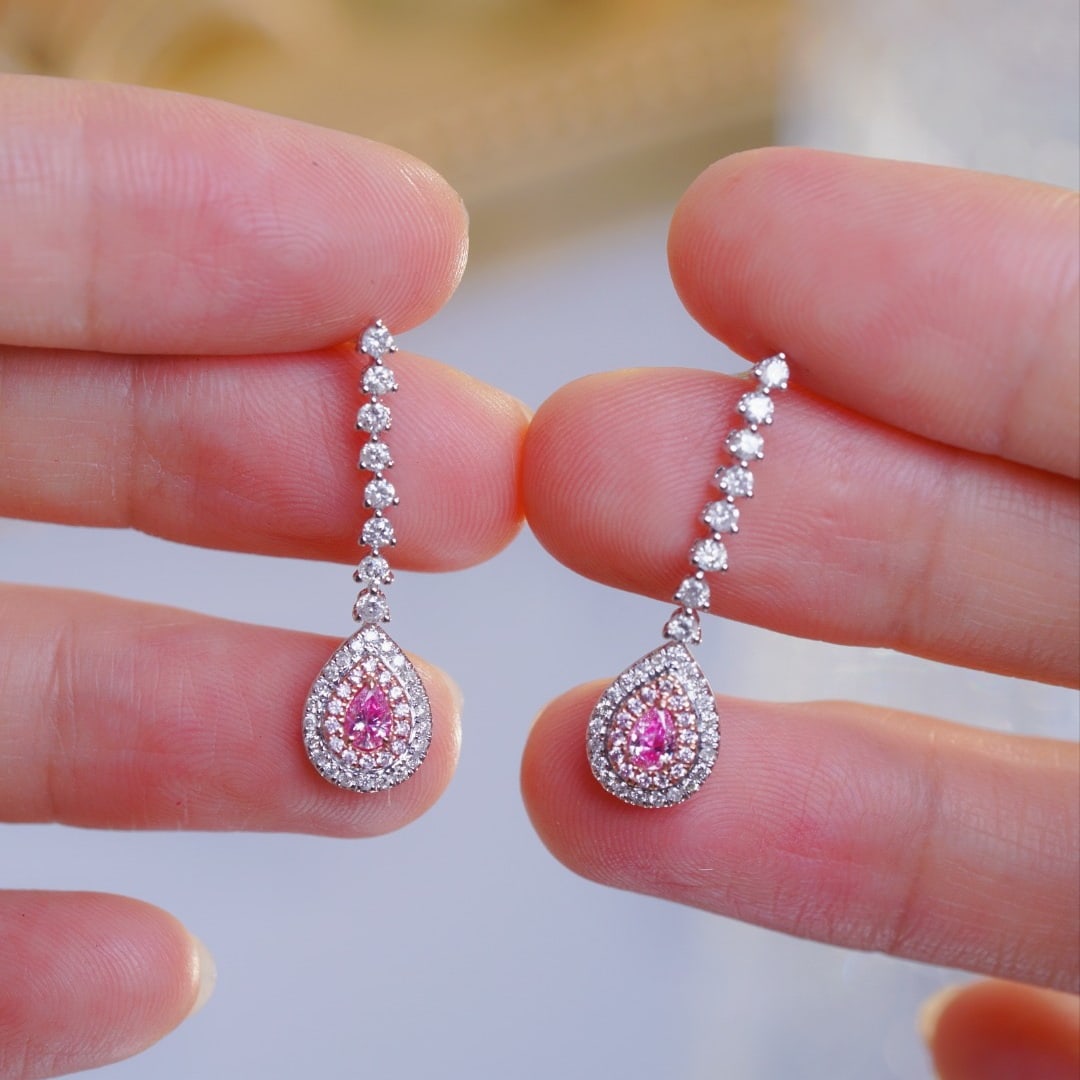14k Gold 1.00 Ctw Natural Pink Diamond & Diamond Earrings - 6