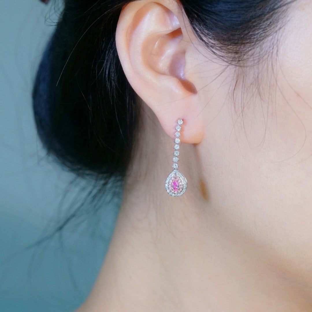 14k Gold 1.00 Ctw Natural Pink Diamond & Diamond Earrings - 7